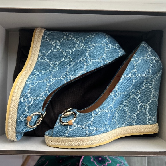 Gucci Monogram Denim Wedges - Picture 4 of 8
